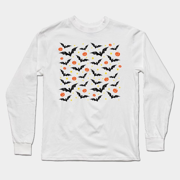 Halloween Bats And Pumpkins Long Sleeve T-Shirt by LunaMay